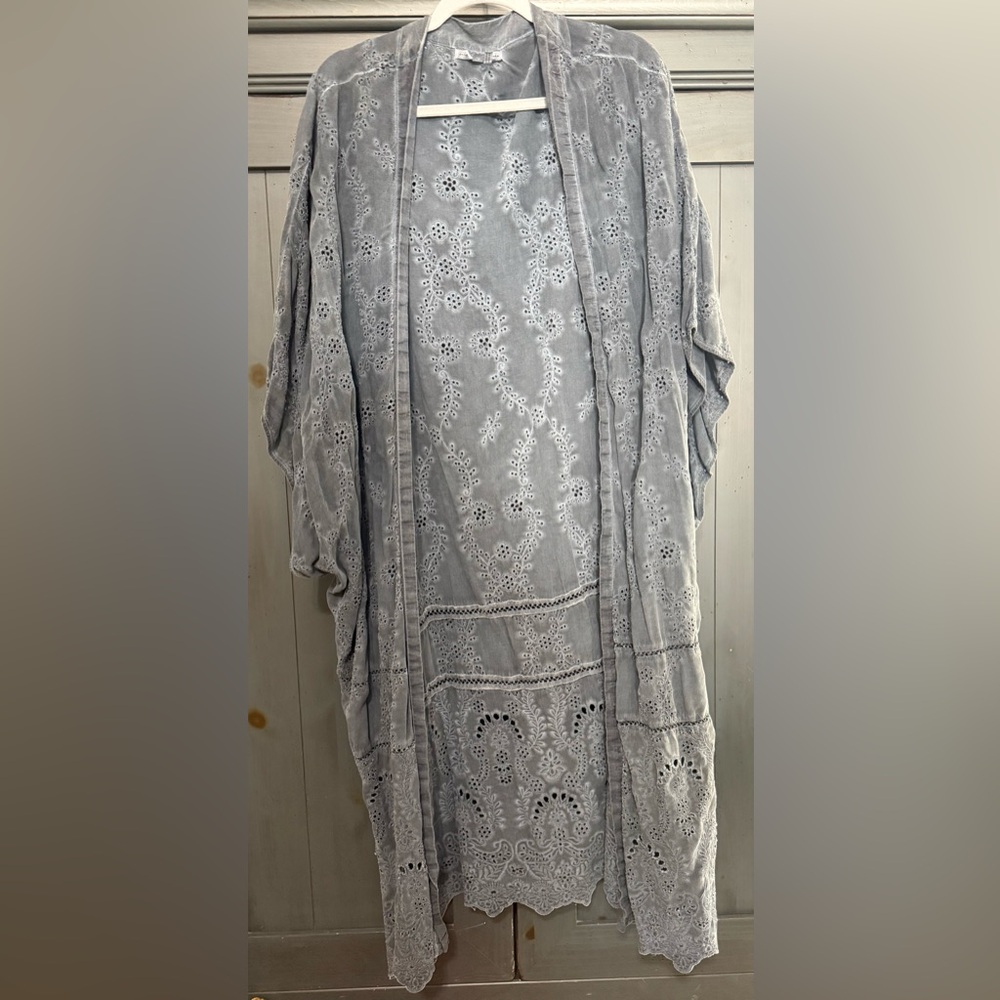 Young Fabulous & Broke Embroidered Eyelet Kimono Duster - Slate Gray - One Size - Picture 5 of 9